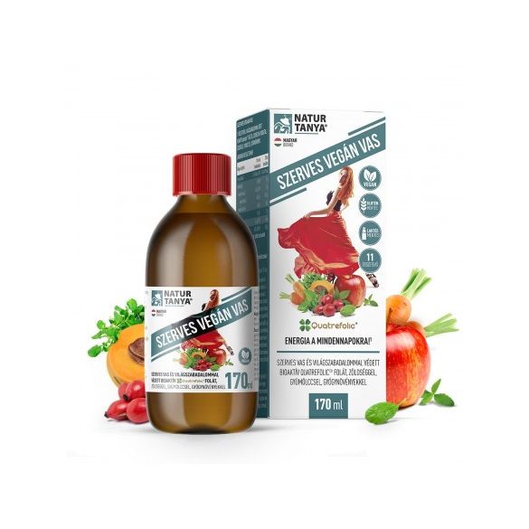 Natur Tanya® SZERVES VEGÁN VAS szirup - Szerves vas, világszabadalommal védett bioaktív Quatrefolic® folát + 9 zöldség, gyümölcs, gyógynövény