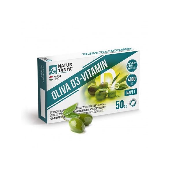 Natur Tanya® OLIVA D3-vitamin - 4000 NE Quali®-D aktív D3-vitamin természetes extra szűz olívaolajban oldva. 50 db