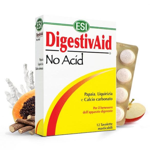 Natur Tanya® ESI® No Acid-Stop a savaknak!- Lúgosító-savlekötő szopogatós tabletta, gyomorégésre, puffadásra. 12x