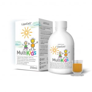 LipoCell MultiKids folyékony étrend-kiegészítő (50 adag) őszibarack ízben (250 ml)