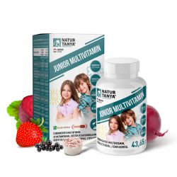   Natur Tanya® JUNIOR MULTIVITAMIN – Cukormentes, adalékanyagmentes, gyerek multivitamin. 20 féle szerves tápanyag, fekete bodza, céklalé por, természetes és finom eper ízben, 3 éves kortól