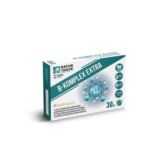 Natur Tanya® B-KOMPLEX EXTRA - 14 féle B-vitamin forma, köztük bioaktív B-vitaminok, sáfrányos szeklice és világszabadalommal védett fekete bors kivonat